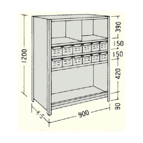 日本ファイリング 引出し付軽量物品棚W900D450H1200F5 LA43S-75 1点