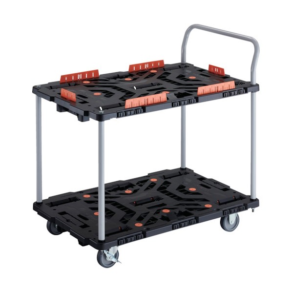 トラスコ 連結式樹脂製2段台車 ビートル 900X600 自在3輪 内2輪ストッパー付 柵 ハンドル付 BT924KJ3S2-E100 1点