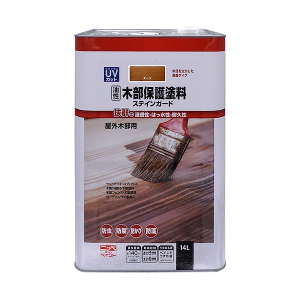 ニッペホーム 油性木部保護すること絵の具ステインガード 14L チーク 4976124519710   1点