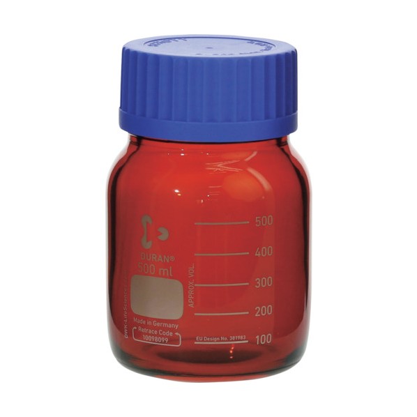 DWK Life Sciences ねじ口びん　広口　茶褐色　青キャップ付　 500mL 017250-1500A 10個