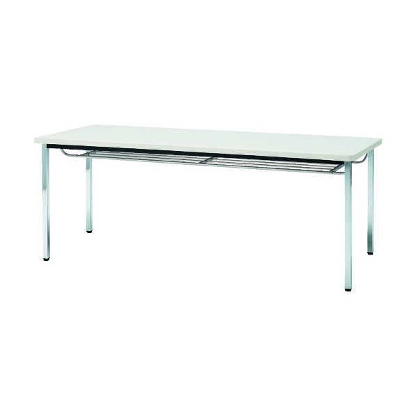 ※法人専用品※トラスコ 会議用テ-ブル 下棚付 丸脚 1800&times;450&times;H700 ホワイト TDST1845-W 1点｜DIY FACTORY ONLINE SHOP