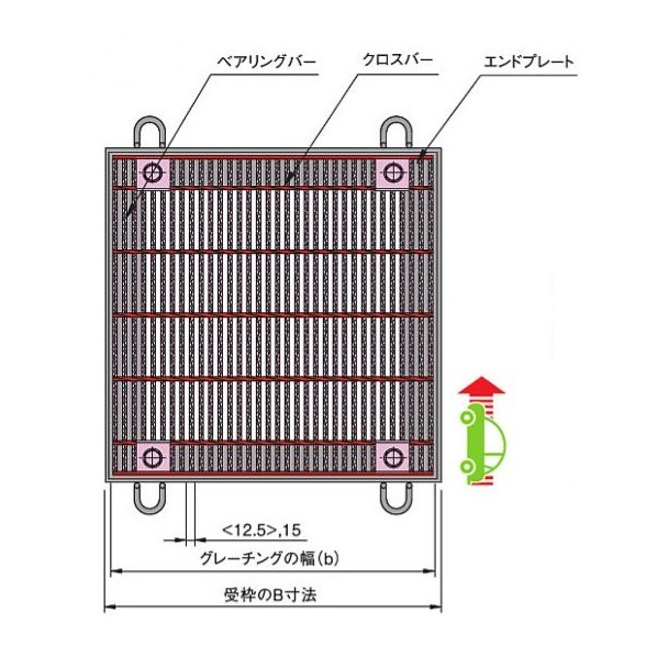 中部コーポレーション ボルト固定式 細目正方形桝用スチールグレーチング b453×a450×h38mm VG1HBBF538-350B 1個|DIY FACTORY ONLINE SHOP