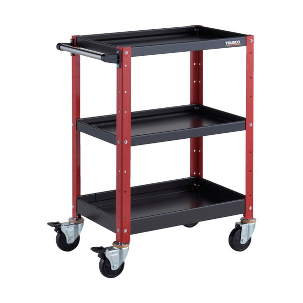 トラスコ バーディワゴン 600X400XH880 浅2深1段 ブラック/レッド BDW-963F1-BKR 1点｜DIY FACTORY ONLINE SHOP