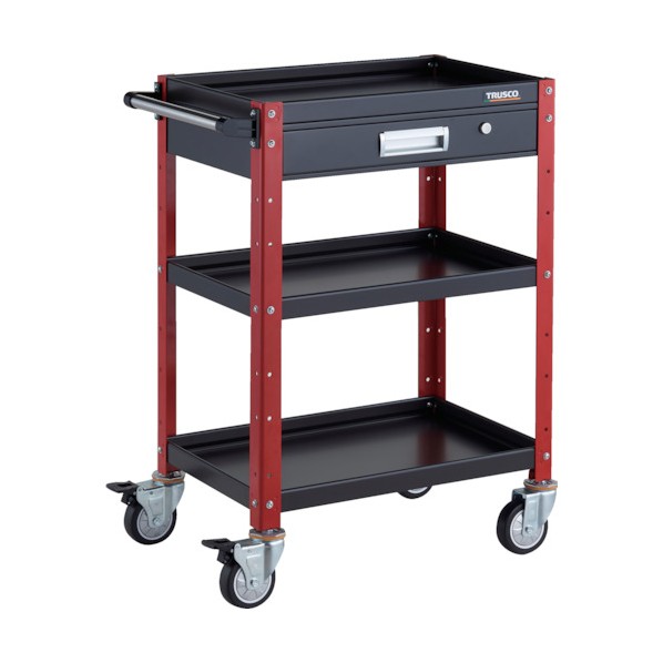 トラスコ バーディワゴン 600X400 引出付 ウレタン車輪 ブラック/レッド BDW-963VU-BKR 1点