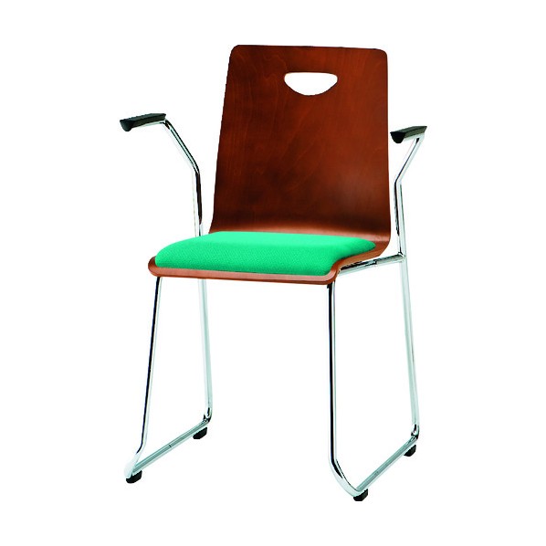 ※法人専用品※藤沢工業 リフレッシュチェア ループ脚肘付 クリアグリーン RM-L2A CGN 1点