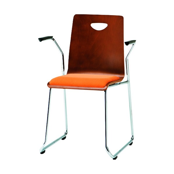 ※法人専用品※藤沢工業 リフレッシュチェア ループ脚肘付 オレンジ RM-L2A OR 1点