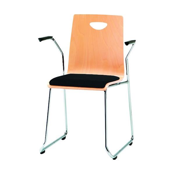 ※法人専用品※藤沢工業 リフレッシュチェア ループ脚肘付 ブラック RM-N2A BK 1点