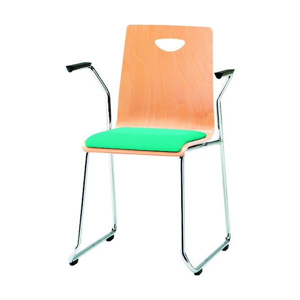 ※法人専用品※藤沢工業 リフレッシュチェア ループ脚肘付 クリアグリーン RM-N2A CGN 1点
