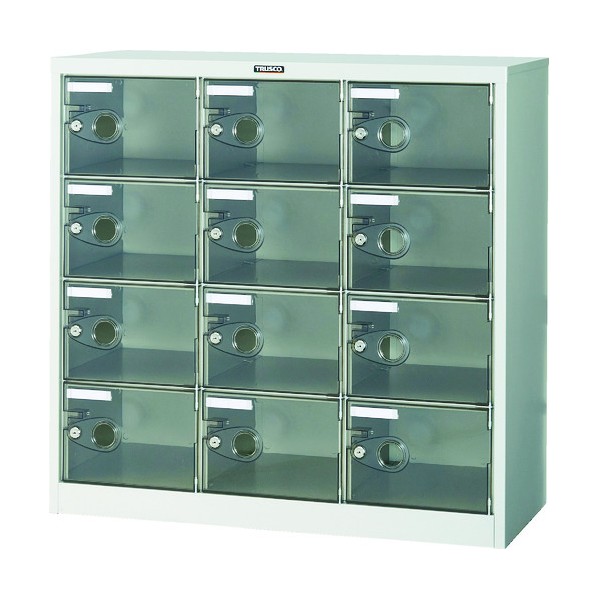 ※法人専用品※トラスコ(TRUSCO) シューズケース 12人用 900×380×H880 透明 鍵付 SC-12PC-L 390 x 915 x 885 mm SC-12PC-L 1個