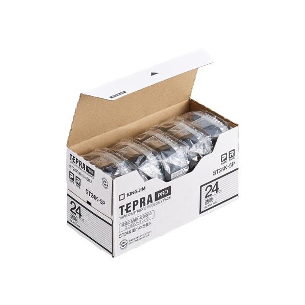 ※法人専用品※エスコ テープカセット(テプラ用/5個)透明 24mm EA761DN-56C 1箱【2506DFD_3】