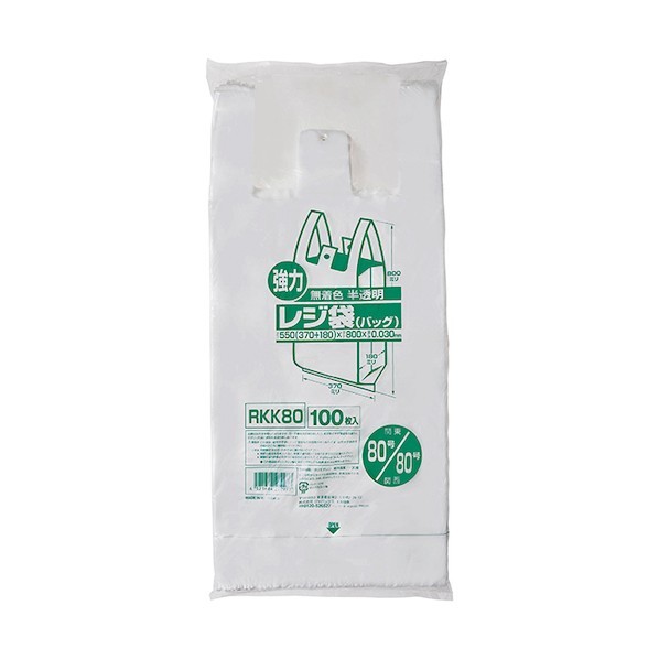 ジャパックス レジ袋(半透明) ベロ付きブロック 関東80号/関西80号 厚み0.03mm RKK80 100枚×5冊