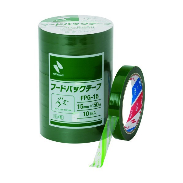 ニチバン フードパックテープ緑 15mmX50m FPG-15 1点 x 10巻 14,447円