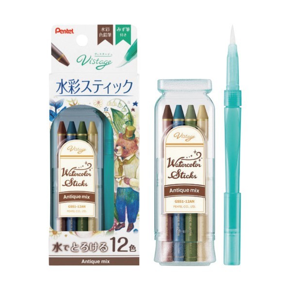 ぺんてる 水彩スティック12色アンティークミックス GSS1-12AN 1点×10個