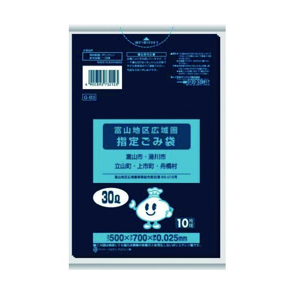 日本サニパック 富山地区指定袋 30L 黒半透明 G-B3 10枚×60冊 8,162円
