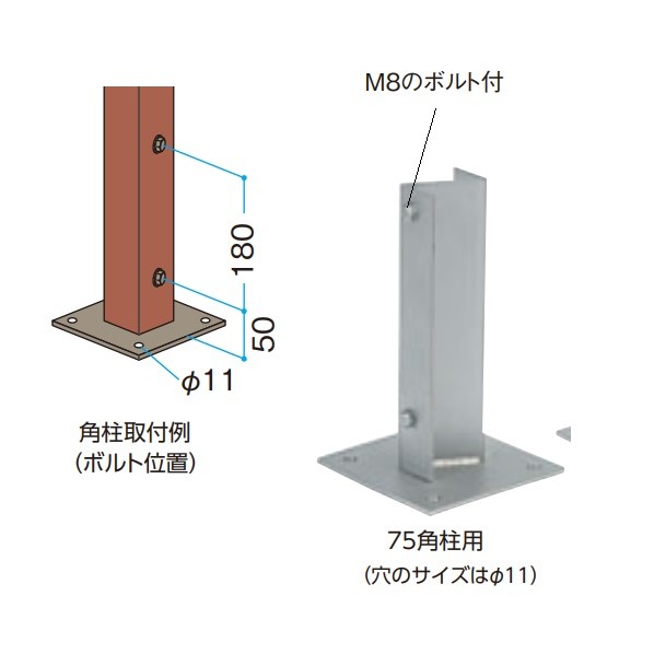 人工竹垣材料 ステンベースプレート（エンド･センター用）75角柱用 150×150×H250mm SBN-75E 1本