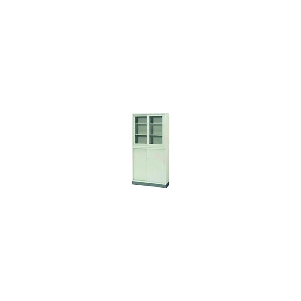 ※法人専用品※プラス 18453)KR 引違い書庫(ガラス戸) SG-303R LGY 1点|DIY FACTORY ONLINE SHOP