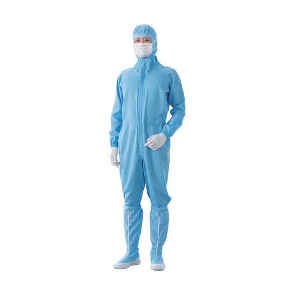 ボンネット一体型センターファスナークリーンスーツ 男女兼用 青色 3L 3L 青色 CR1860-2-3L DIY・工具-花・ガーデン・DIY-クリーンシューズ