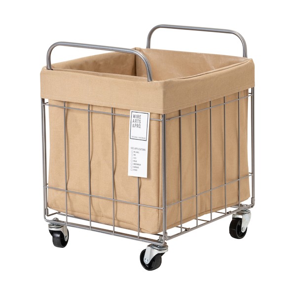 ※法人専用品※グリーンクロス 折りたたみ可能ランドリーバスケットワイド キャスター付き 40L ベージュ 6300046492 1個｜DIY FACTORY ONLINE SHOP