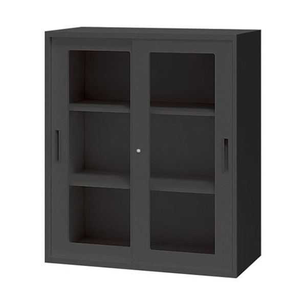 ※法人専用品※ナイキ 収納庫 CW型 ガラス引違い書庫 899&times;450&times;1050 ブラック CW-0911HG-BB 1点｜DIY FACTORY ONLINE SHOP