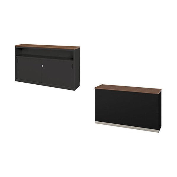 ハイカウンター（棚付タイプ） 天板：ダークウォールナット／本体：ブラック XC1590-BWN-B 1台｜DIY FACTORY ONLINE SHOP