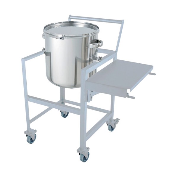日東金属工業 ステンレス鏡板型バンド式密閉容器 150L 架台付(作業台・取っ手・蓋置付) (W×D×H):1004×863×1095mm(Wは作業台を開いた場合) DT-CTL-ASCA-565 1個