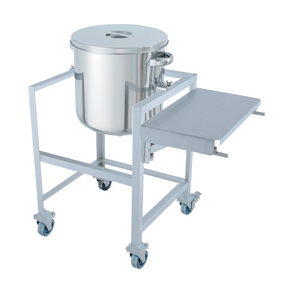 日東金属工業 ステンレス鏡板型汎用容器 100L 架台付(作業台付) (W×D×H):904×650×1070mm(Wは作業台を開いた場合) DT-ST-ASCB-47H 1個
