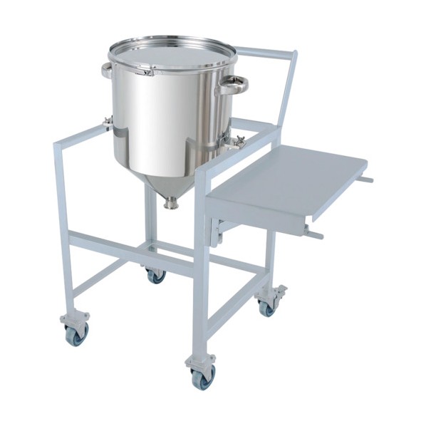日東金属工業 ステンレスホッパー型バンド式密閉容器 80L 架台付(作業台･取っ手･蓋置付) (W×D×H):904×760×1045mm(Wは作業台を開いた場合) HT-CTL-ASCA-47 1個