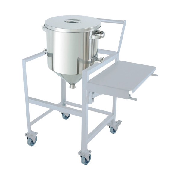 日東金属工業 ステンレスホッパー型汎用容器 45L 架台付(作業台･取っ手･蓋置付) (W×D×H):794×655×945mm(Wは作業台を開いた場合) HT-ST-ASCA-39 1個