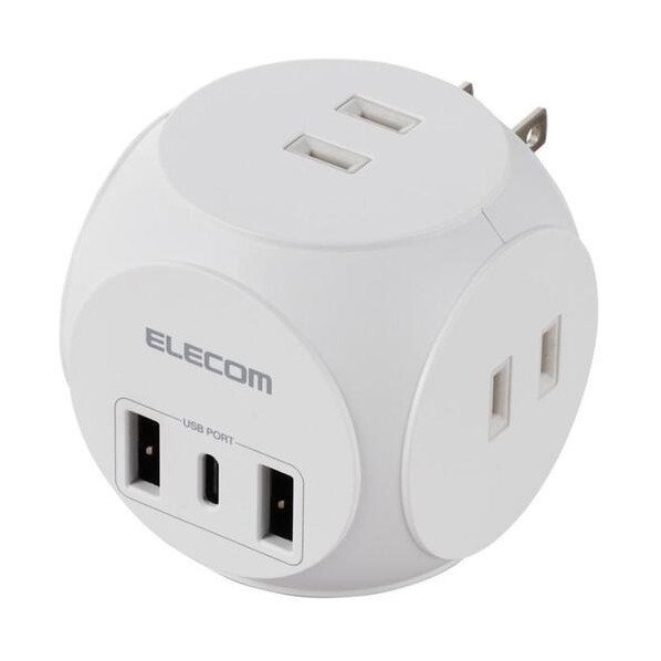 USBタップ 球体型 USB-C×1＋USB-A×2 20W AC×3 スイングプラグ ホワイト ホワイト MOT-U14-33WH
