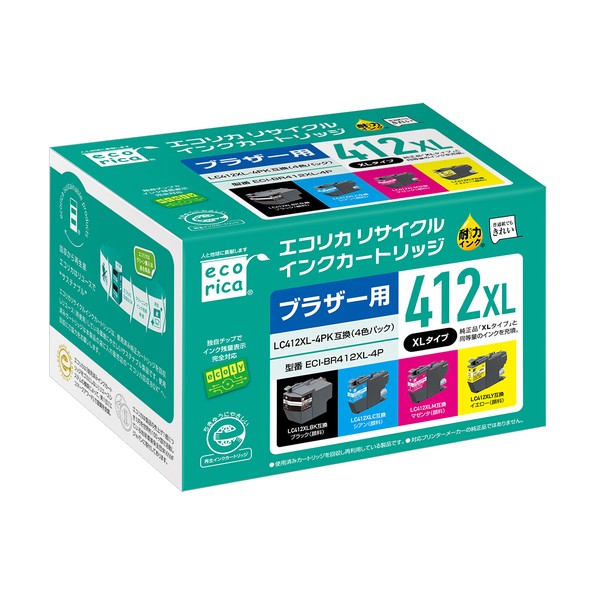 リサイクルインクカートリッジ LC412XL-4PK互換 4色 ECI-BR412XL-4P 4個