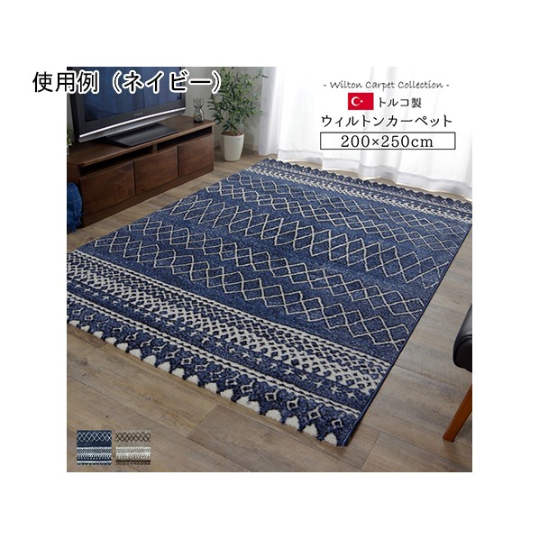アズワン トルコ製 ウィルトン織カーペット 北欧調ラグ 約200×250cm 1320400190601 200×250cm ネイビー 64-8036-92 1点