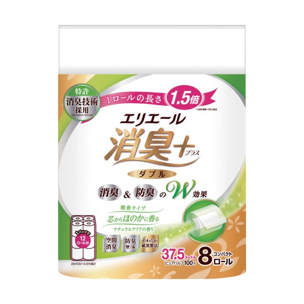 消臭＋トイレットティシューしっかり香る ナチュラルクリアの香りコンパクト8R ダブル ホワイト 21001831 12PK｜DIY FACTORY ONLINE SHOP