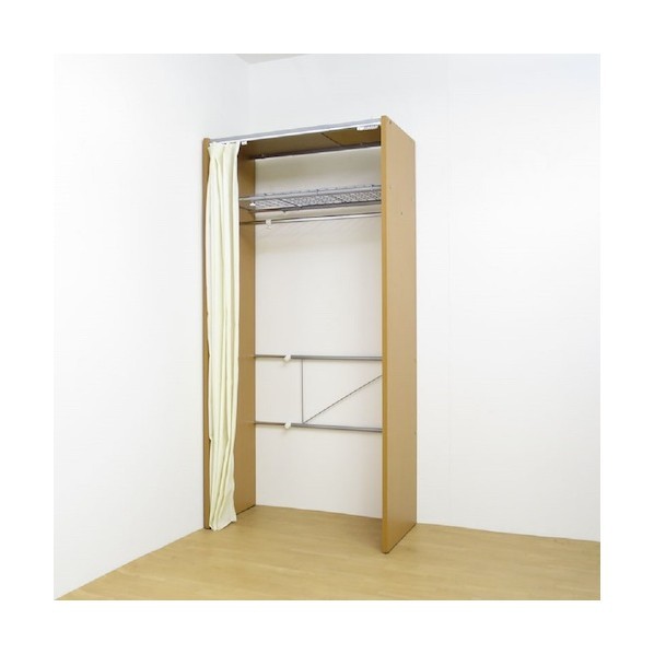 日本住器工業 カーテンレール付き伸縮式クローゼットロッカー 上棚有 最大幅125cm ナチュラル 1800-80CT NT 1点
