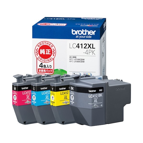 ブラザー工業 インクカートリッジ 4色パック(大容量) LC412XL-4PK 4個