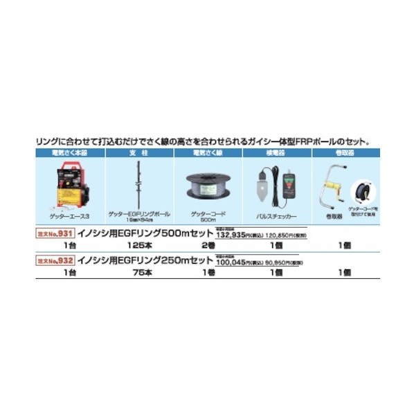 イノシシ用電気さくセット EGFリング500mセット 931-679314 1点