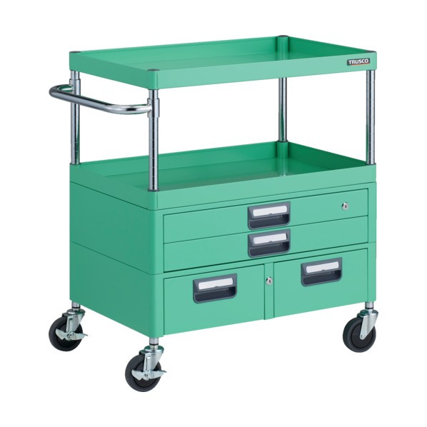 トラスコ(TRUSCO) フェニックスワゴン 抗菌 省音 引出付 750&times;500&times;H880 YG色 PEW-972XW-YG 1点｜DIY FACTORY ONLINE SHOP