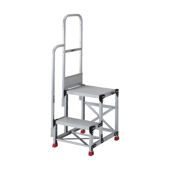 TRUSCO 軽銀製進め方用踏台 2段 高さ0．6m 天板大きさ500×400 段高300粍 上がり段片手摺り付き添い人 TSF-256-TK300 1台