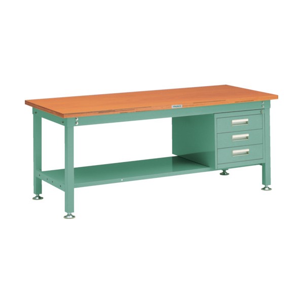 中荷重作業台(1200kg)HW型 900X750XH740 3段引出付 グリーン色 緑 HW-0975D3 1点
