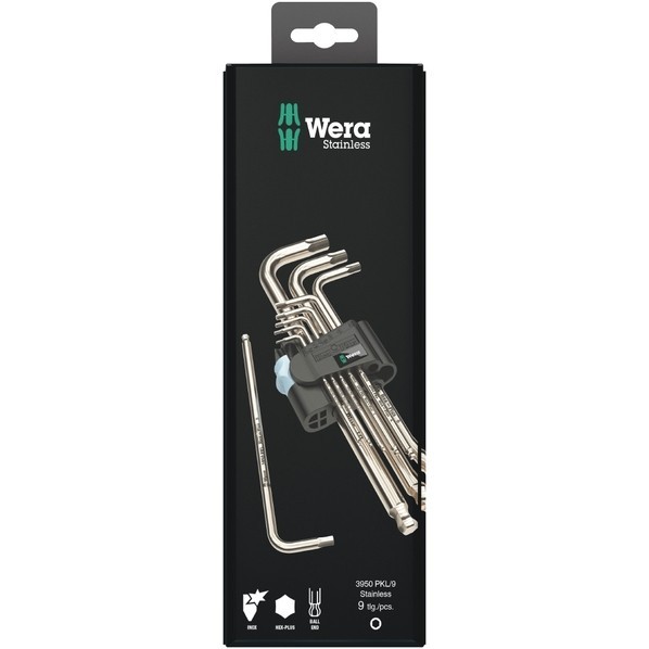 Wera Werkzeuge GmbH ステンレス鋼製 ボールヘックスプラスキーレンチ 9本組 073544 1書き割り
