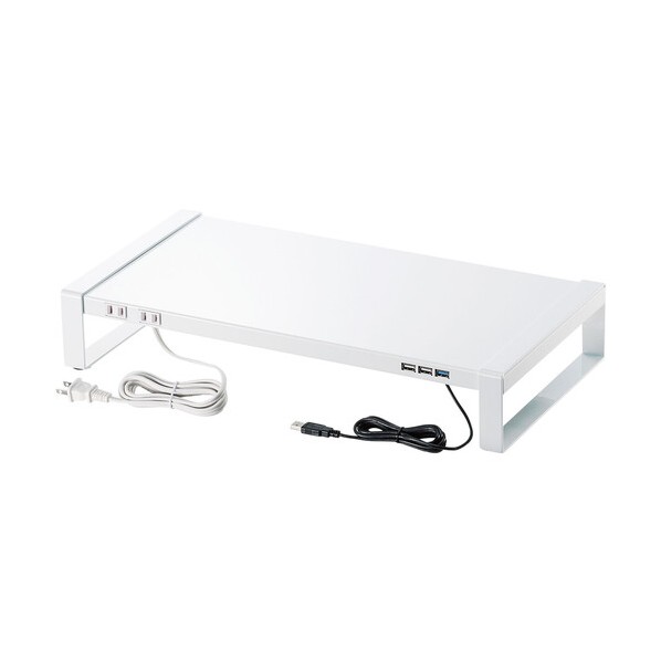 サンワサプライ 電源タップ+USBハブ付き机上ラック（W500） ホワイト MR-LC204WN 1セット