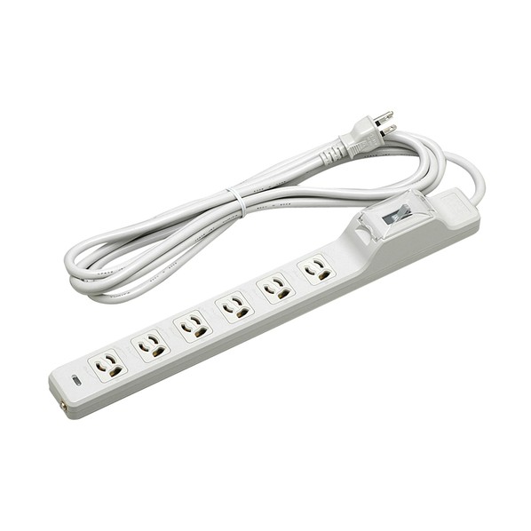 15A漏電ブレーカ付OA用抜け止め接地タップ（6コ口）EM-CCTF5m 接地プラグ付 白 MR7634TJK5