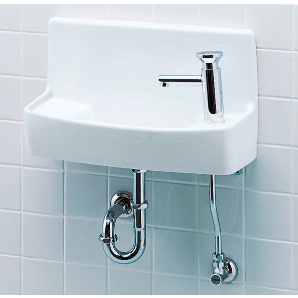 壁付手洗器(プッシュ式セルフストップ水栓) ハイパーキラミック 床排水･床給水 460×200×275mm ピュアホワイト L-A74PB/BW1 1点