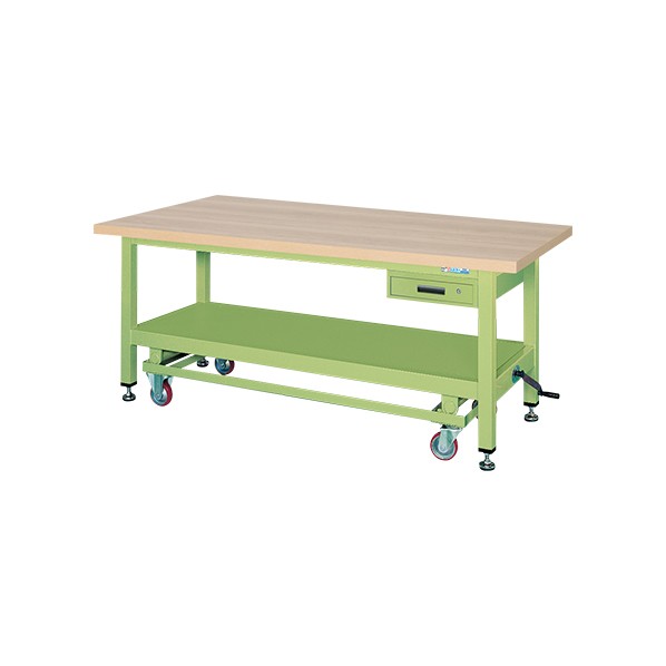 サカエ超重量作業台ハンドル昇降移動式(KWC/耐荷重2000kg/木目メラミン天板/H740)KWCM-12A｜DIY FACTORY ONLINE SHOP