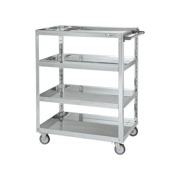 サカエステンレススーパーワゴン(SUS430/プレート式ナイロンウレタン車/スチール金具仕様)SAP4-90114NU｜DIY FACTORY ONLINE SHOP