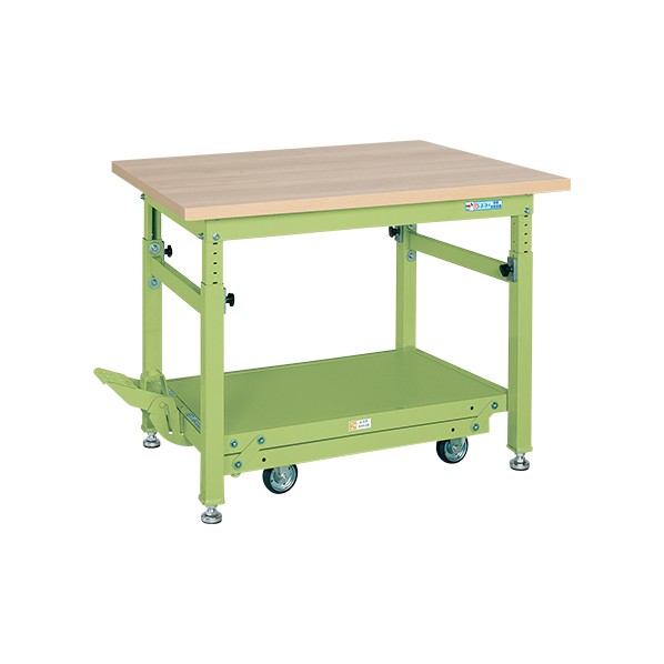サカエ重量ペダル昇降移動式作業台(TKW/耐荷重500kg/木目メラミン天板/H740～1040)TKW-128MD