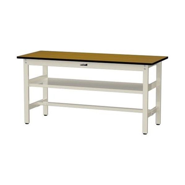 中量作業台 ワークテーブル500シリーズ 固定式 中間全面棚板付 メラミン天板 W1500×D600×H740mm 木目柄/ヤマテックアイボリー SJM-1560S2-MI