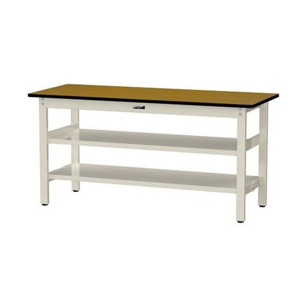 中量作業台 ワークテーブル500シリーズ 固定式 中間棚･全面棚板付 メラミン天板 W1500×D600×H740mm 木目柄/ヤマテックアイボリー SJM-1560TTS2-MI 42,185円