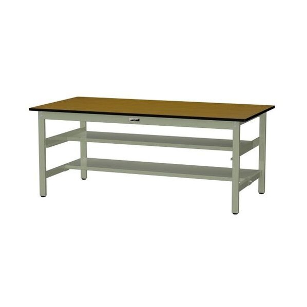 中量作業台 ワークテーブル500シリーズ 固定式 中間棚･半面棚板付 メラミン天板 W1800×D900×H740mm 木目柄/ヤマテックグリーン SJM-1890TS1-MG