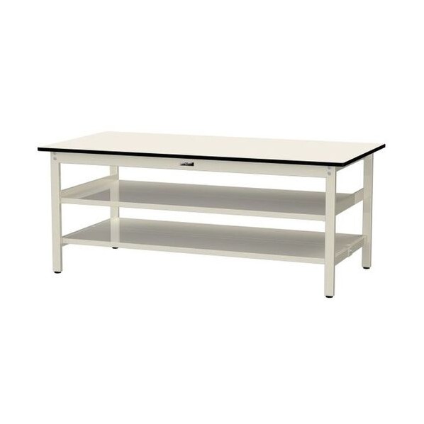 中量作業台 ワークテーブル500シリーズ 固定式 中間棚･全面棚板付 メラミン天板 W1800×D900×H740mm アイボリー/ヤマテックアイボリー SJM-1890TTS2-II