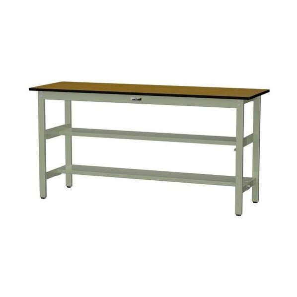 中量作業台 ワークテーブル500シリーズ 固定式 中間棚･半面棚板付 メラミン天板 W1800×D600×H900mm 木目柄/ヤマテックグリーン SJMH-1860TS1-MG